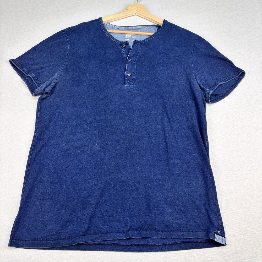 Gap 1969 Indigo Henley Shirt XXL Dark Indigo Short Sleeve Cotton